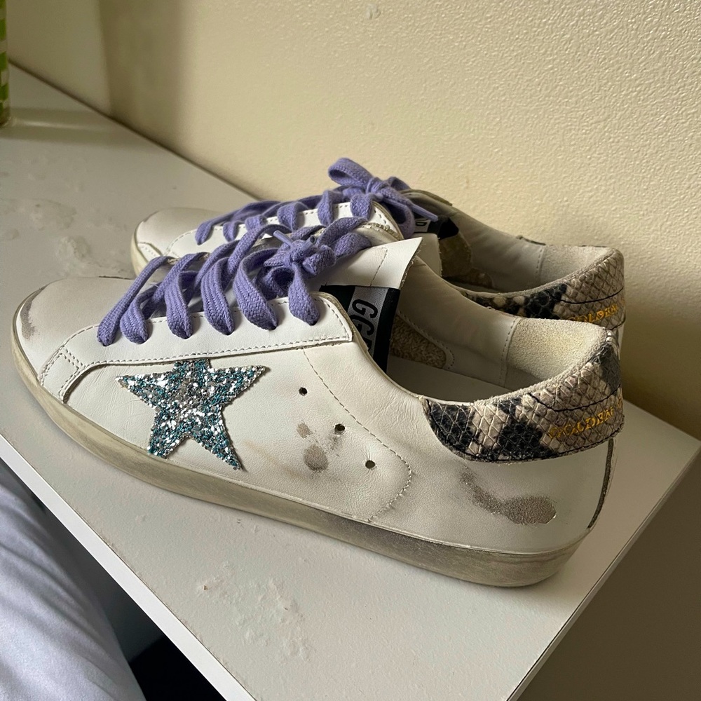 Size 7 - Brand New Golden Goose With Jeweled Star and Purple Laces